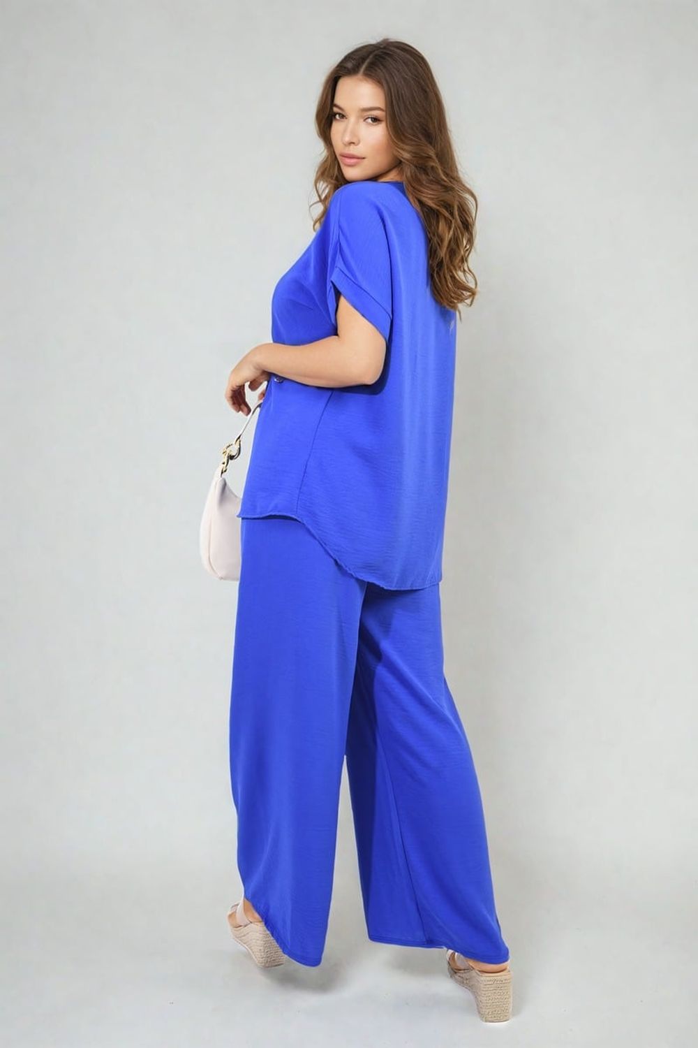 Effortlessly Chic V-Neck Top & Wide Leg Trousers Set - Premium Quality - Various Sizes & Colors - SM Black