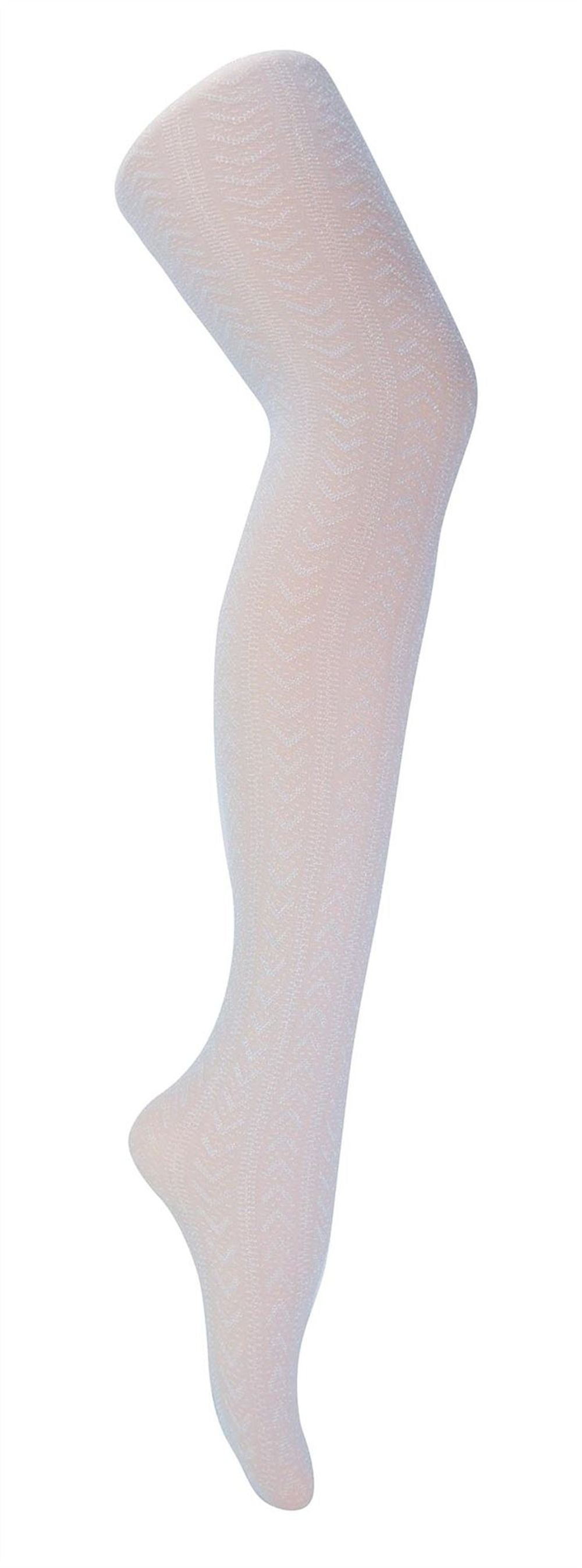 Glitter Tights - Add Sparkle to Your Outfit - - White & Silver Chevron
