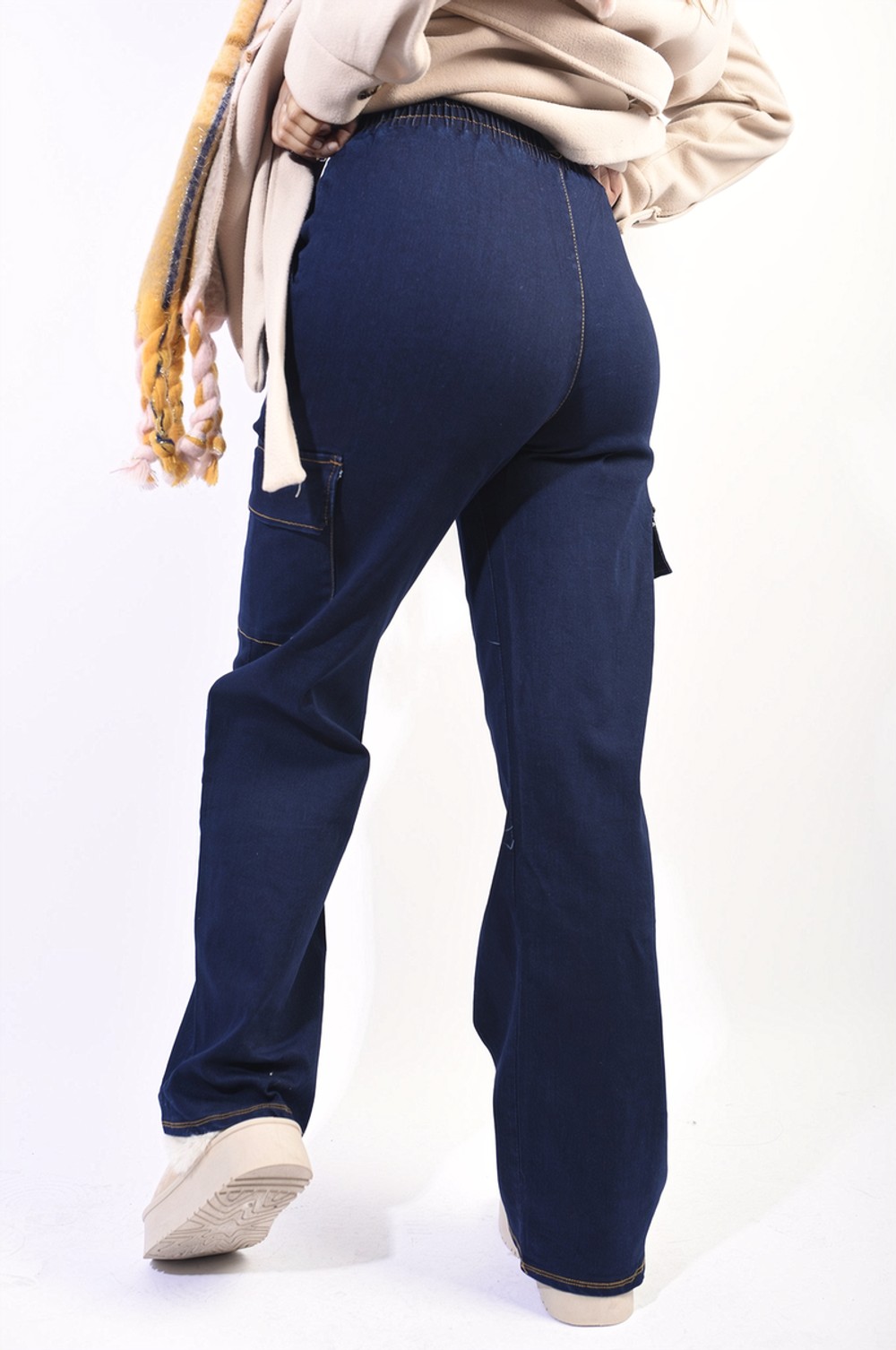 Zoey Drawstring Flap Pocket Wide Leg Cargo Jeans - X D.blue