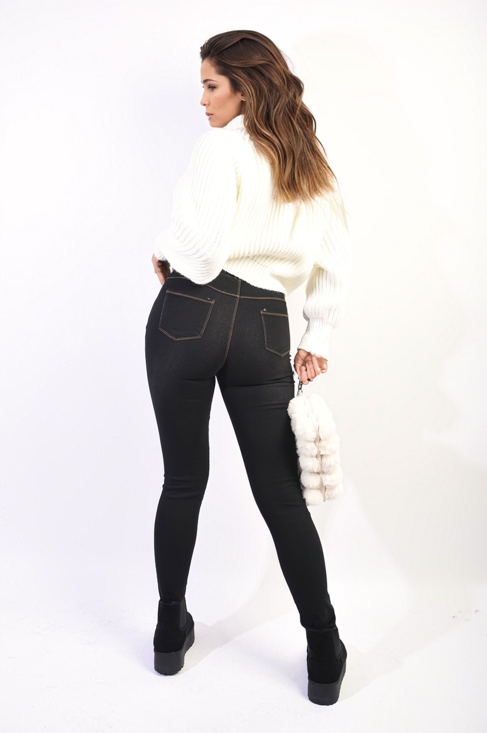 Edgy and Comfortable High Waisted Ripped Skinny Jeggings - L Black
