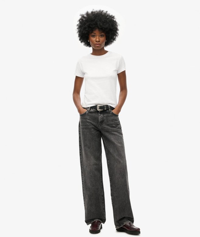Superdry & Co Women's Mid Rise Wide Leg Jeans Black Wolcott Black Stone - Size: