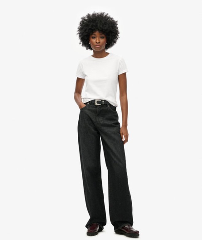 Superdry & Co Women's Cotton Wide Leg Jeans Black Wolcott Black Stone Organic - Size: