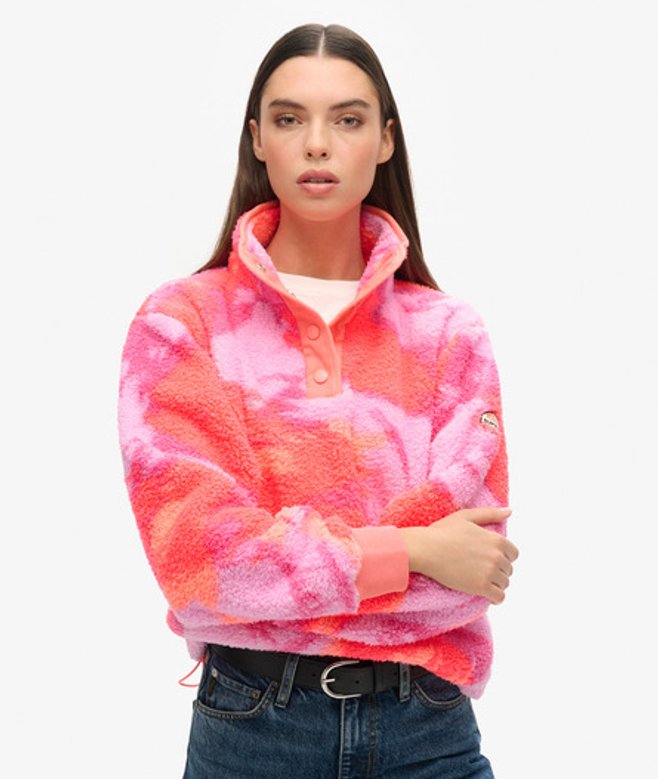 Superdry & Co Women's Classic Super Soft Printed Henley Jumper, Coral and Pink, Size: