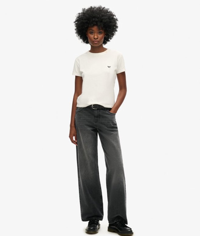 Superdry & Co Women's Mid Rise Wide Leg Jeans Black Boston Night Black - Size: