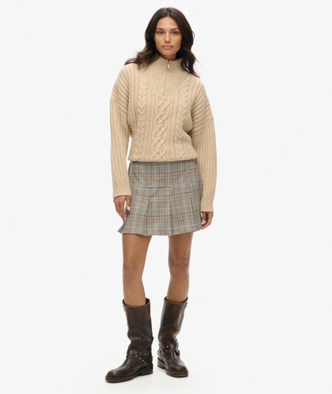 Superdry & Co Women's Vintage Tweed Pleat Mini Skirt Beige Neutral Tweed - Size: