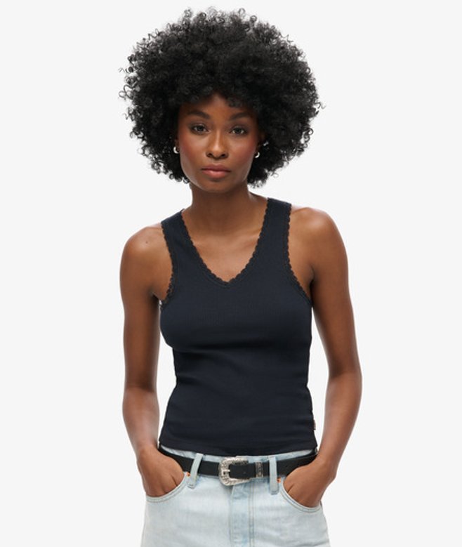 Superdry & Co Women's Athletic Essentials Lace Trim Vest Top Navy Eclipse Navy - Size: -
