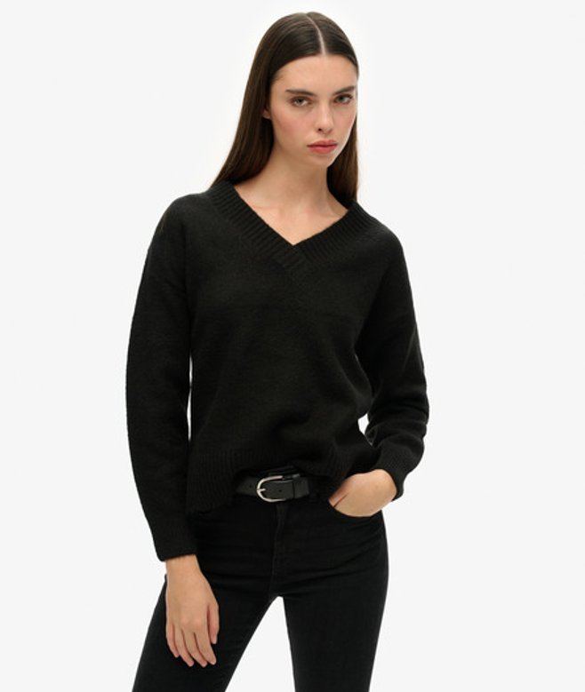 Superdry & Co Women's Oversized V Neck Jumper Black - Size:
