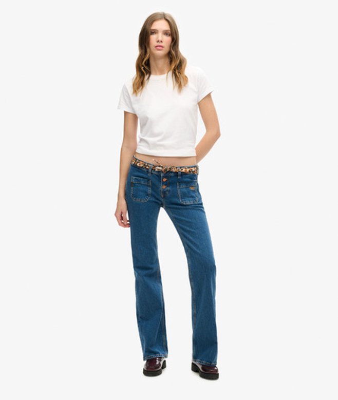 Superdry & Co Women's Organic Cotton Vintage Low Rise Slim Flare Jeans Dark Blue Van Dyke Mid Used - Size: