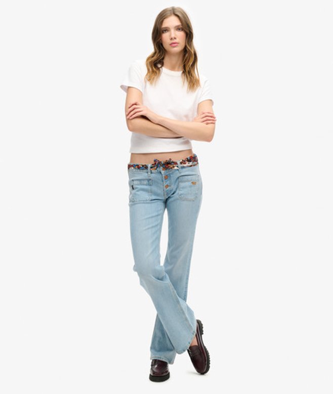 Superdry & Co Women's Cotton Vintage Low Rise Slim Flare Jeans Blue Heritage Mid Wash Organic - Size: