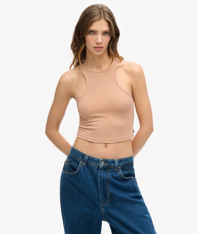Superdry & Co Women's Studios Jersey Racer Tank Top Nude Tawny Brown - Size: