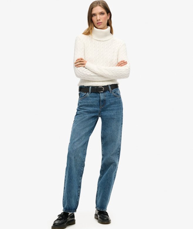Superdry & Co Women's Mid Rise Wide Leg Jeans Dark Blue Fulton Vintage Blue - Size: