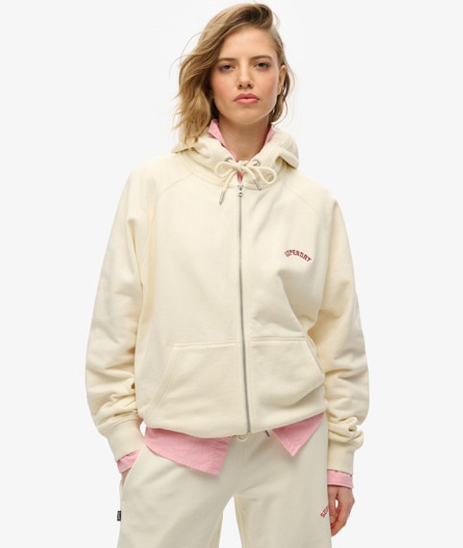 Superdry & Co Women's Essential Logo Oversized Raglan Zip Hoodie White Desert Bone Off White - Size: