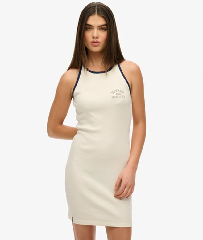 Superdry & Co Women's Athletic Essentials Ribbed Tank Dress White Off White - Size: