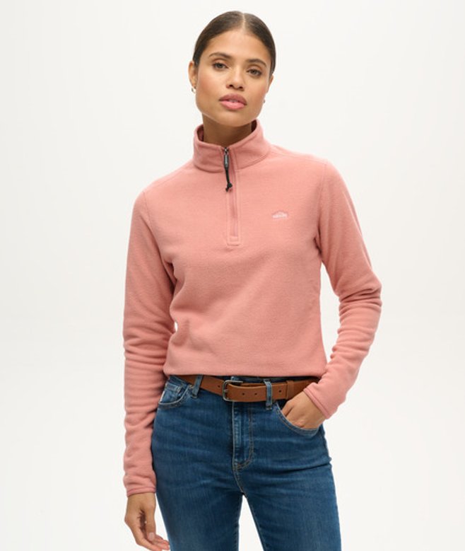 Superdry & Co Women's Polar Fleece Half Zip Jumper Pink Ash Rose - Size: