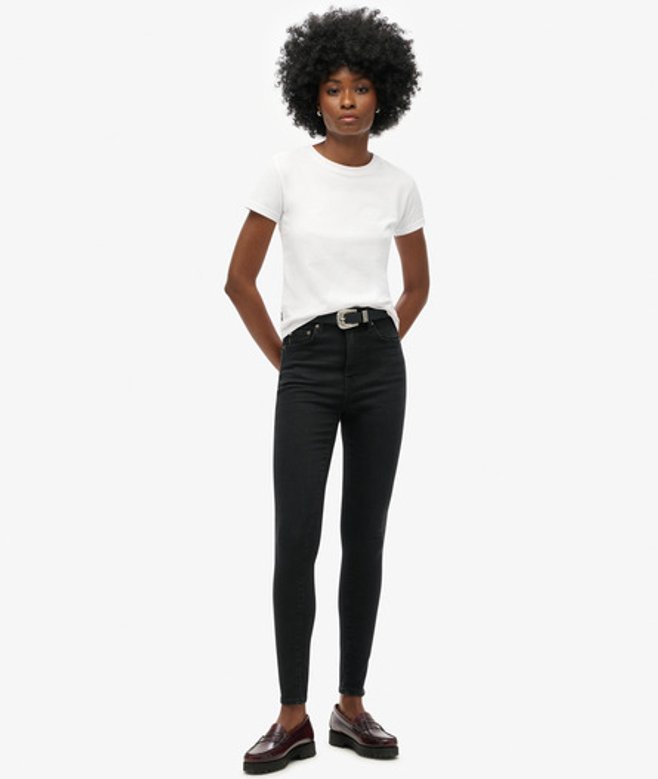 Superdry & Co Women's Cotton High Rise Skinny Denim Jeans Black Black Rinse Organic - Size: