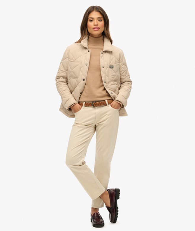 Superdry & Co Women's Quilted Chore Liner Jacket Brown Humus Beige - Size: