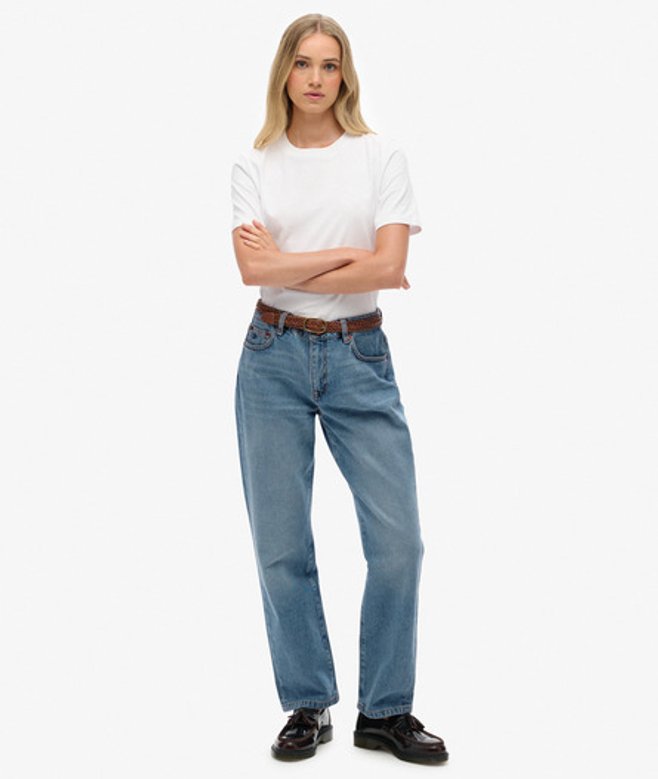 Superdry & Co Women's Organic Cotton Mid Rise Straight Jeans Blue Mid Blue Denim - Size: