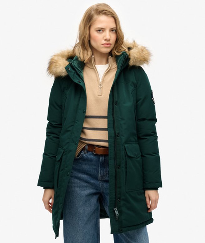 Superdry & Co Women's Everest Faux Fur Parka Coat Green Enamel Green - Size: