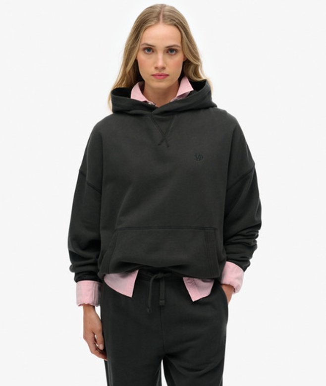 Superdry & Co Women's Studios Relaxed Hoodie Dark Grey Washed Black - Size: