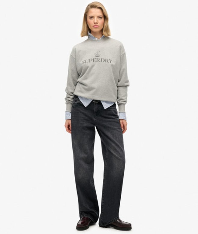 Superdry & Co Women's Organic Cotton Mid Rise Wide Leg Jeans Blue Overdyed Black - Size: