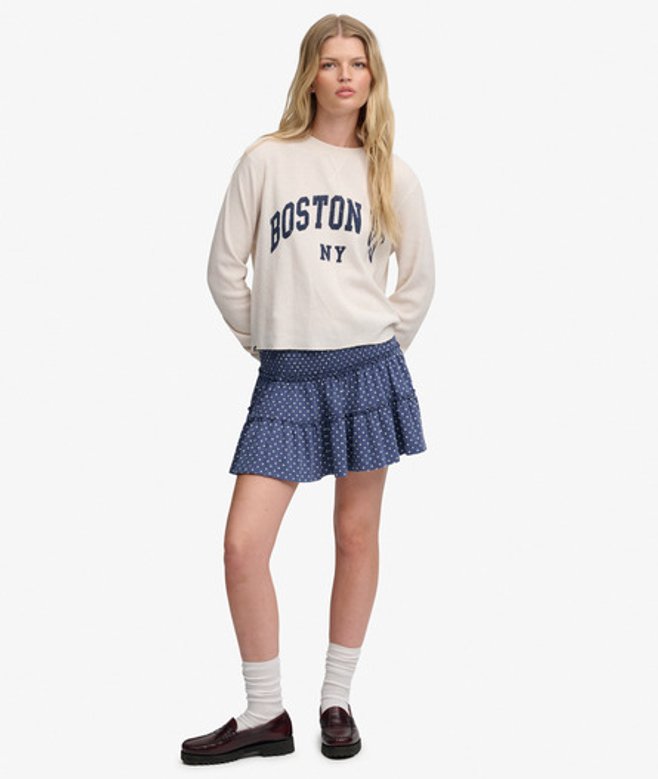 Superdry & Co Women's Tiered Jersey Mini Skirt Navy Polka Dot Mariner Navy - Size: