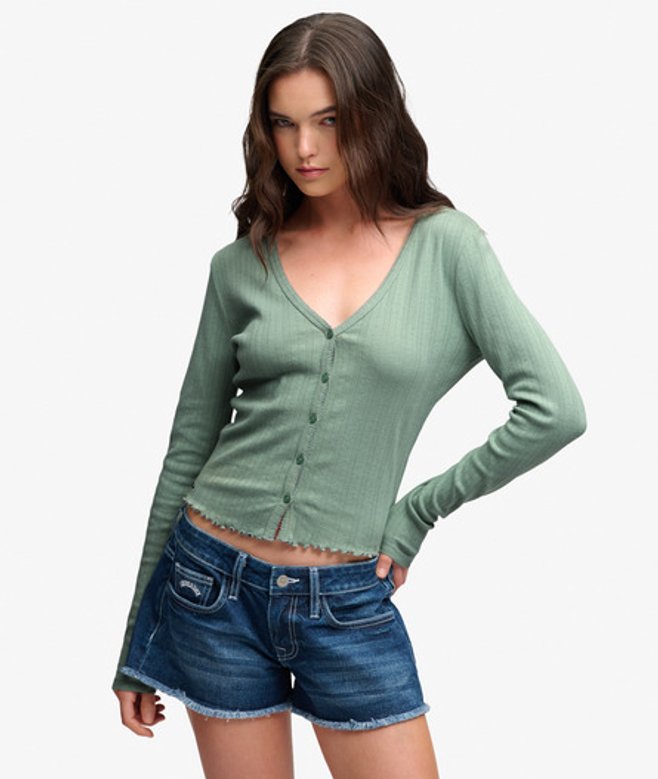 Superdry & Co Women's Athletic Essential Pointelle Cardigan Green Light Jade Green - Size: