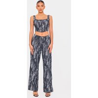 Black Jacquard Style Wide Leg Jeans