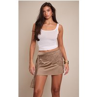 Mushroom Lace Wrap Detail Satin Mini Skirt