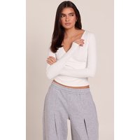 White PLT Tab Sculpt V Neck Wrap Long Gym Top