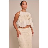 Shape Butter CREAM Chiffon Lace Mix Tiered Top, Pale Yellow