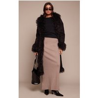 Mushroom Brushed Rib Low Rise Maxi Skirt