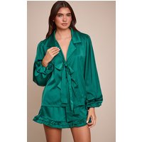 Green Frill Bow Tie Up Pyjamas