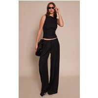 Black Woven Tailored Mid Rise Wide Leg Trousers