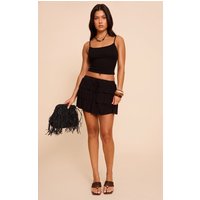 Black Layered Ruffle Micro Mini Skirt