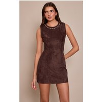Chocolate Suede Stud Detail Bodycon Dress