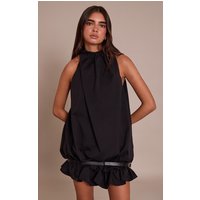 Black Puffball Belted Dress