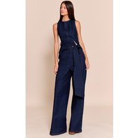 Indigo Blue Chambray Denim Wide Leg Trousers