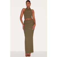 Khaki Soft Touch Ruched Maxi Skirt