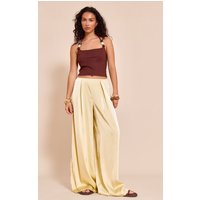 Lemon Pleated Satin Wide Leg Trousers