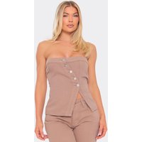 Bandeau Button Down Top In Light Brown Denim, Women's Size