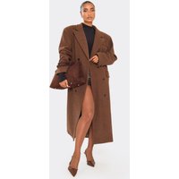 Oversized Textured Wool Look Maxi Coat In Chocolate Brown, Women's Size