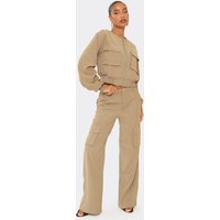 Mid Rise Pocket Detail Wide Leg Trousers In Taupe, Women's Size
