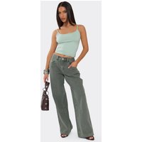 Low Rise Seam Detail Straight Leg Jeans In Khaki Denim, Women's Size