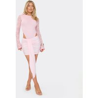 Low Waist Drape Ruched Side Seam Detail Mini Skirt In Baby Pink, Women's Size