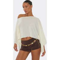 Off The Shoulder Asymmetric Cape Top In White, Women's Size