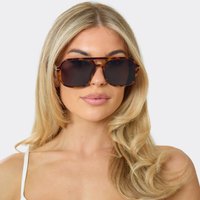 Oversized Tinted Lense Aviator Style Sunglasses In Leopard Print, Women's Size