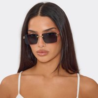 Square Shaped Logo Detail Frameless Sunglasses In Gold And Black, Women's Size