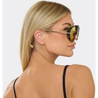 Oversized Gold Frame Yellow Tinted Lense Sunglasses In Black, Women's Size