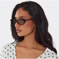 Thin Frame Brown Tinted Lense Oval Shaped Sunglasses In Black, Women's Size