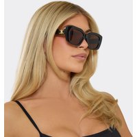 Side Logo Detail Tinted Lense Thick Frame Sunglasses In Black, Women's Size